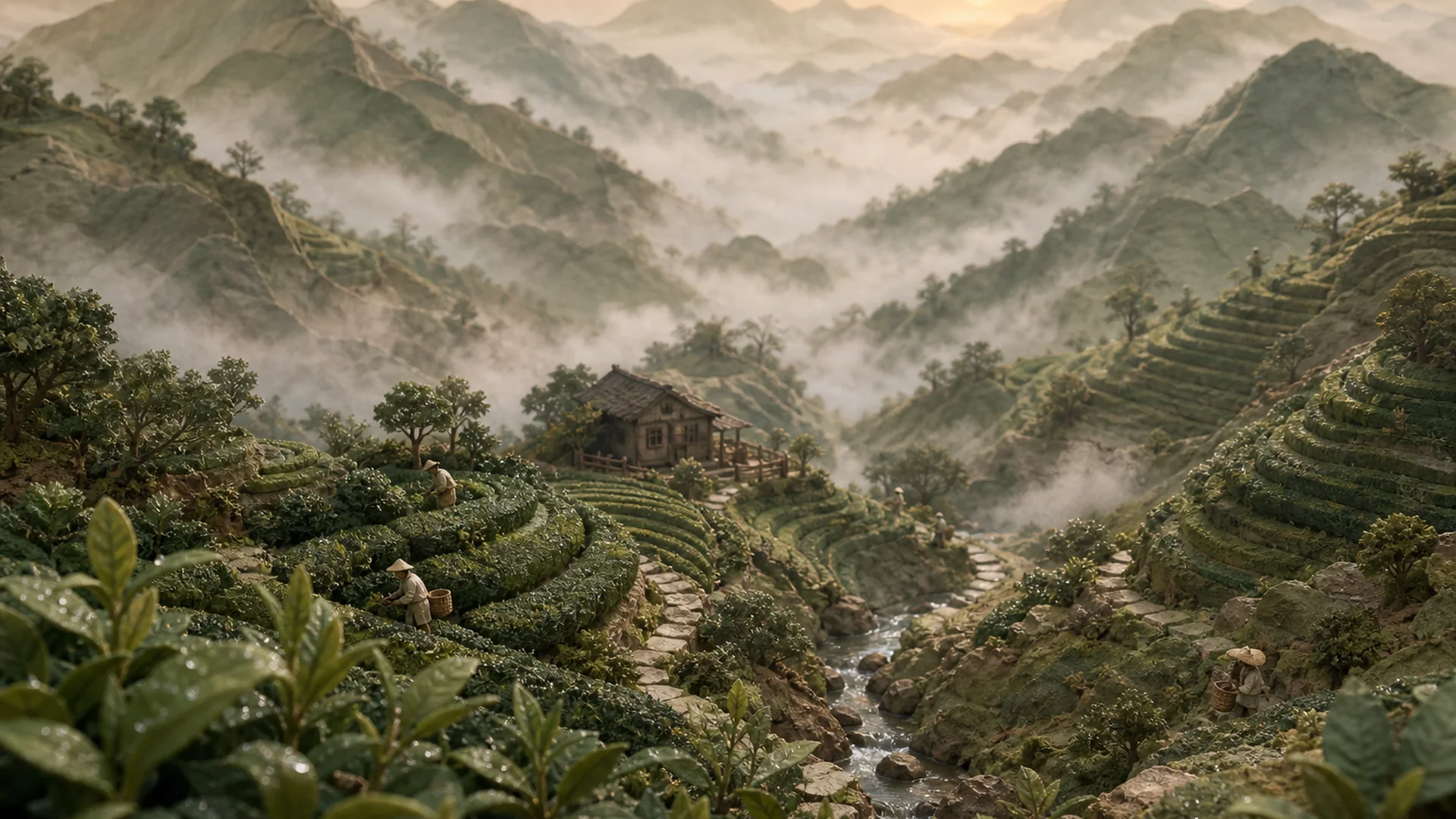 Mist settling over the tea hillsides of Uji, Kyoto